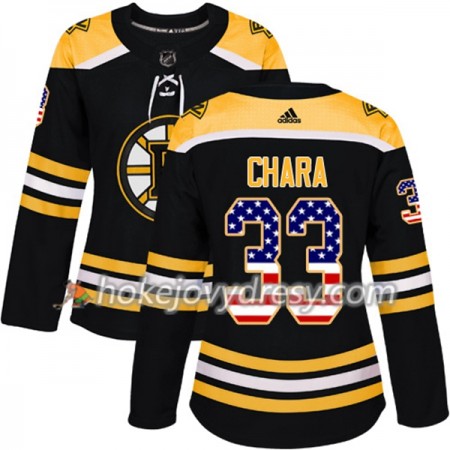 Dámské Hokejový Dres Boston Bruins Zdeno Chara 33 2017-2018 USA Flag Fashion Černá Adidas Authentic